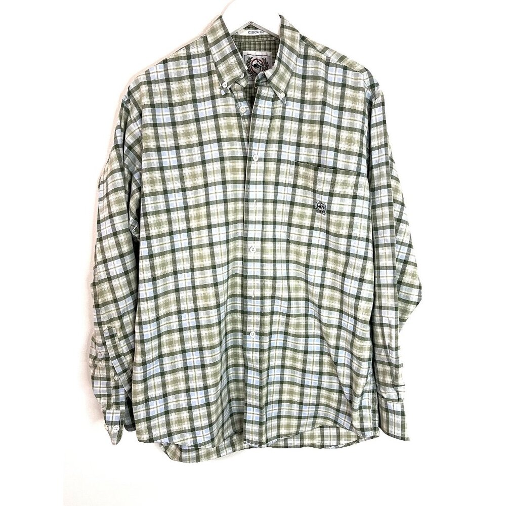 Men's Cinch Green/White Plaid Button Down Long Sleeve‎ Western Shirt Size M